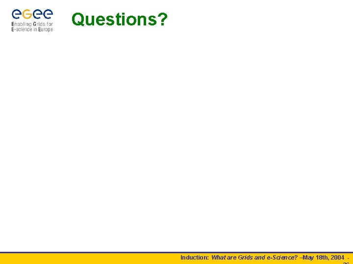 Questions? Induction: What are Grids and e-Science? –May 18 th, 2004 - 