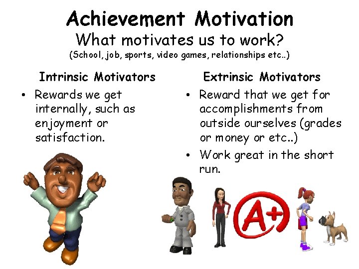 Achievement Motivation What motivates us to work? (School, job, sports, video games, relationships etc.