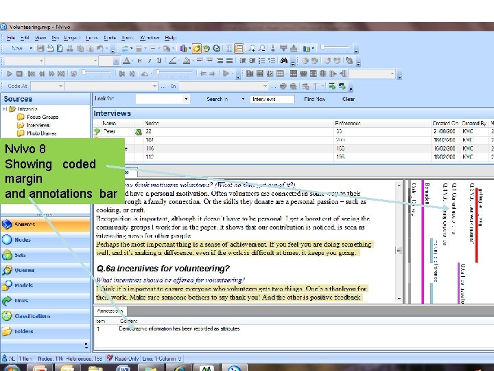 Nvivo 8 Showing coded margin and annotations bar 