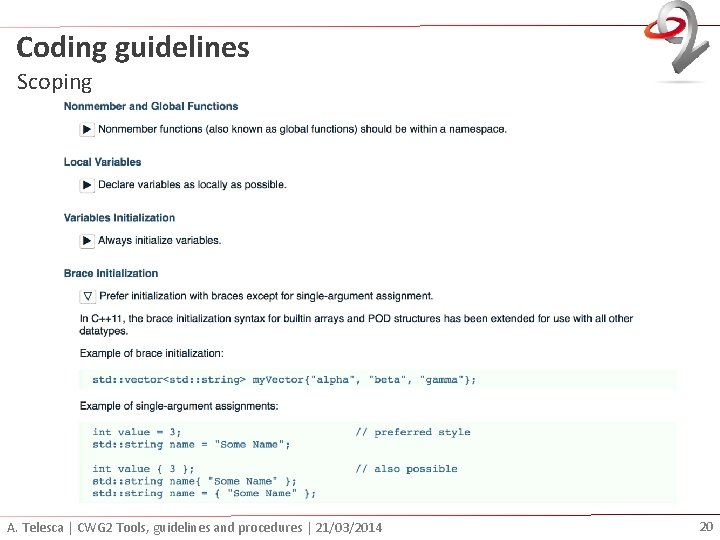 Coding guidelines Scoping A. Telesca | CWG 2 Tools, guidelines and procedures | 21/03/2014