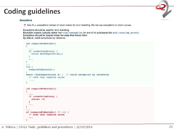 Coding guidelines A. Telesca | CWG 2 Tools, guidelines and procedures | 21/03/2014 23