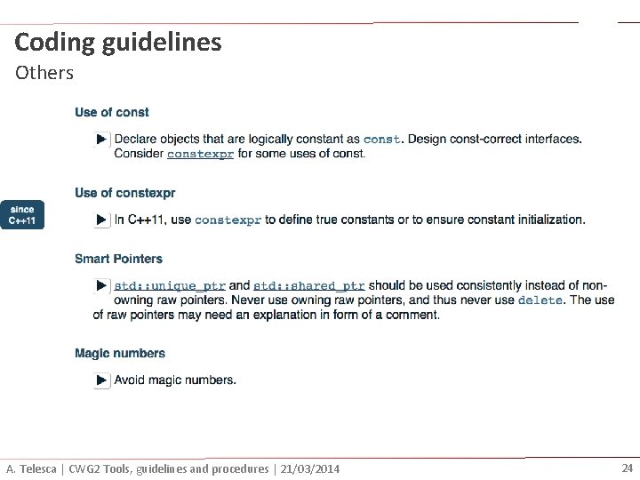 Coding guidelines Others A. Telesca | CWG 2 Tools, guidelines and procedures | 21/03/2014