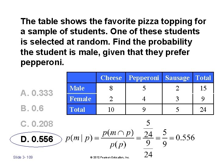 The table shows the favorite pizza topping for a sample of students. One of