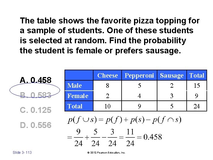 The table shows the favorite pizza topping for a sample of students. One of