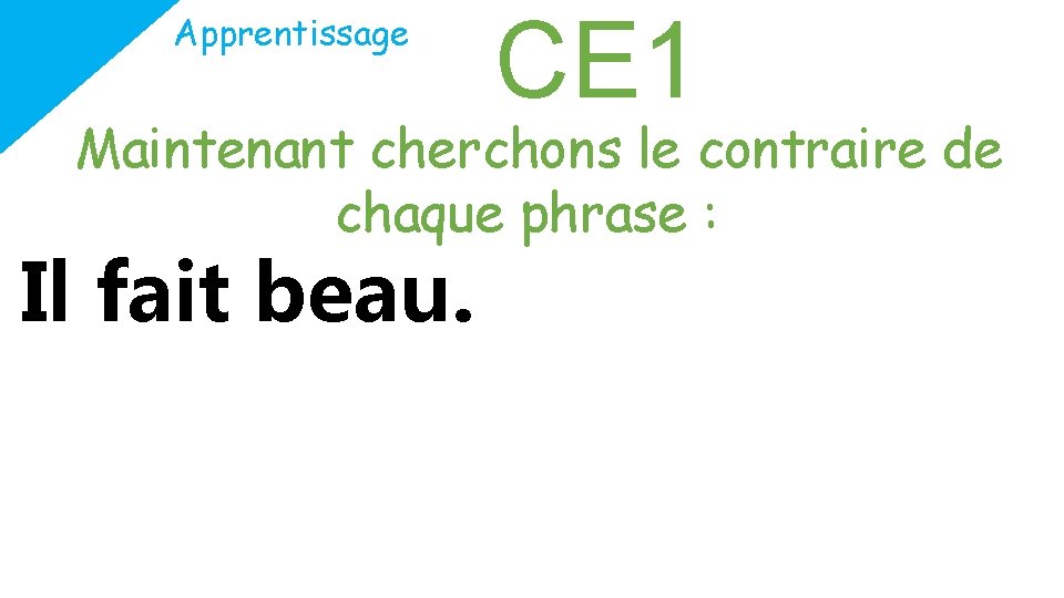 Apprentissage CE 1 Maintenant cherchons le contraire de chaque phrase : Il fait beau.