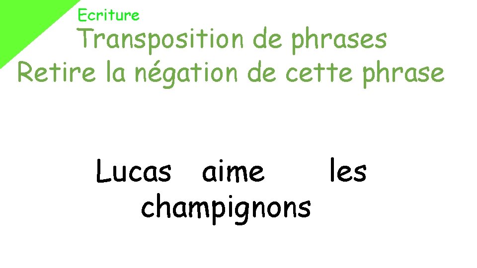 Ecriture Transposition de phrases Retire la négation de cette phrase Lucas n’aime pas les