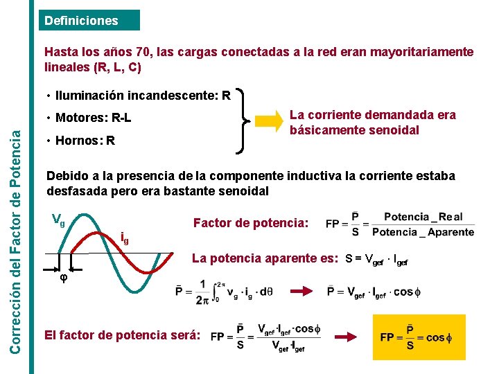 Definiciones Hasta los años 70, las cargas conectadas a la red eran mayoritariamente lineales