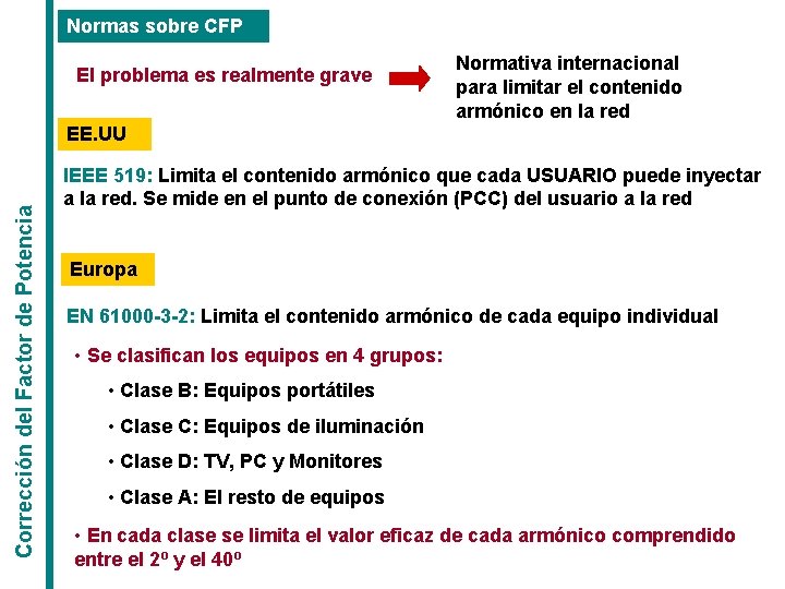 Normas sobre CFP El problema es realmente grave Normativa internacional para limitar el contenido