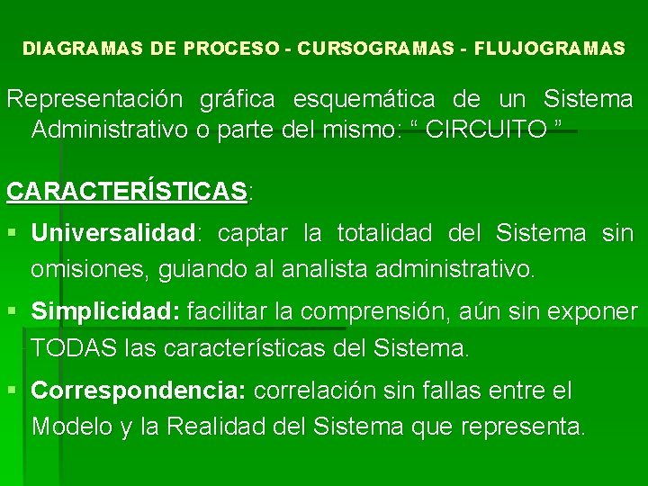 DIAGRAMAS DE PROCESO - CURSOGRAMAS - FLUJOGRAMAS Representación gráfica esquemática de un Sistema Administrativo