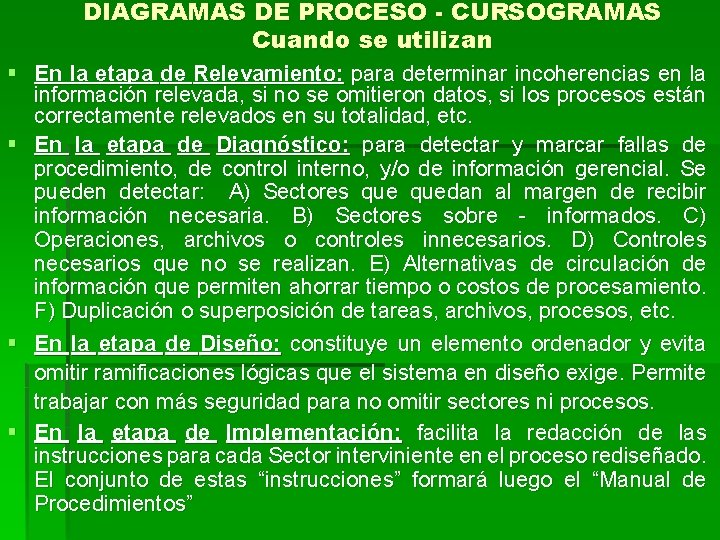 DIAGRAMAS DE PROCESO - CURSOGRAMAS Cuando se utilizan § En la etapa de Relevamiento: