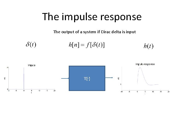 The impulse response The output of a system if Dirac delta is input T{∙}