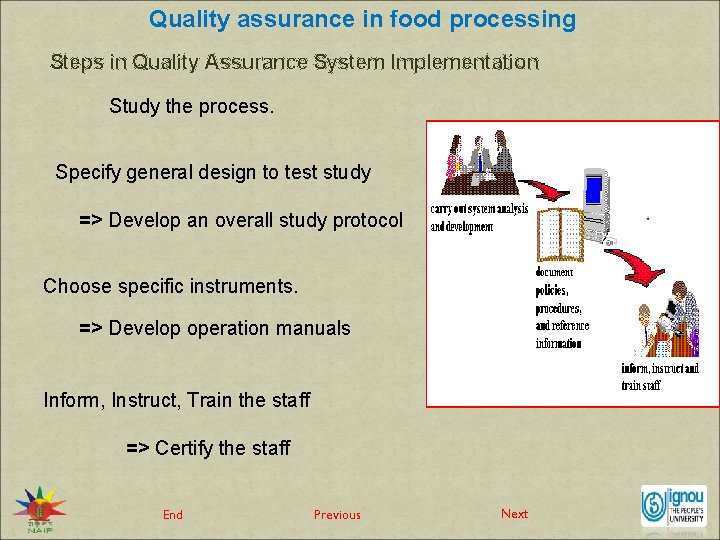 Quality assurance in food processing Steps in Quality Assurance System Implementation Study the process.