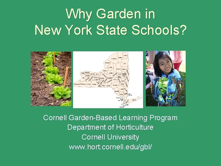 Why Garden in New York State Schools? Cornell Garden-Based Learning Program Department of Horticulture