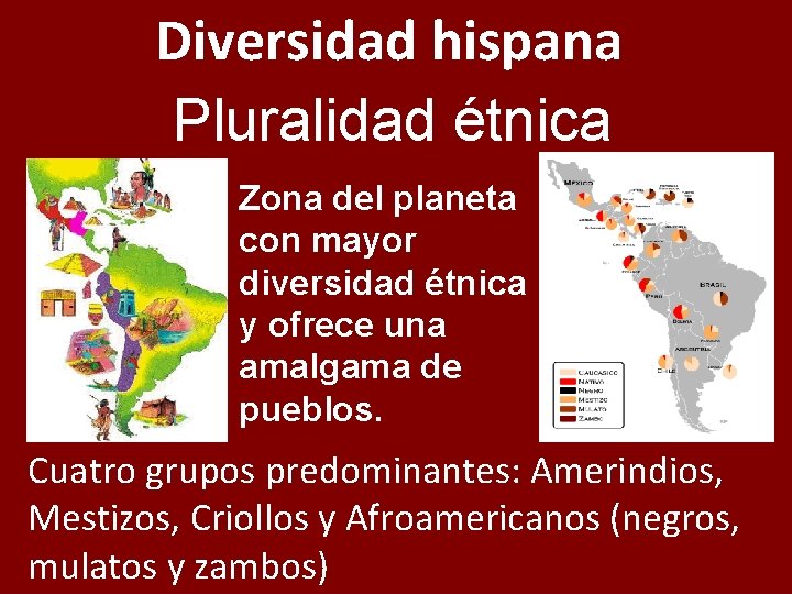 Diversidad hispana Pluralidad étnica Zona del planeta con mayor diversidad étnica y ofrece una