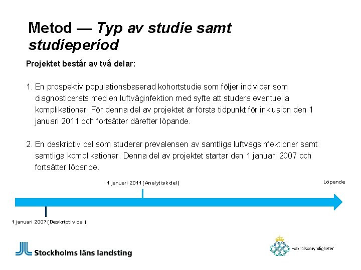 Metod — Typ av studie samt studieperiod Projektet består av två delar: 1. En