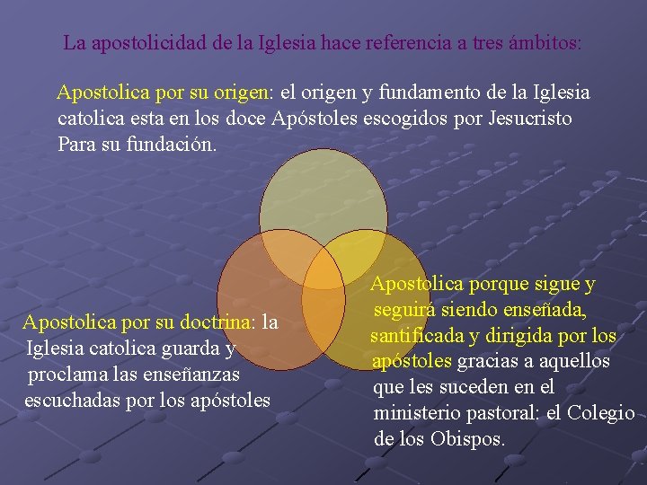 La apostolicidad de la Iglesia hace referencia a tres ámbitos: Apostolica por su origen: La apostolicidad de la Iglesia hace referencia a tres ámbitos: Apostolica por su origen: