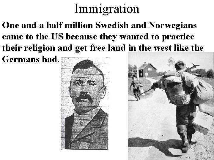 Immigration One and a half million Swedish and Norwegians came to the US because