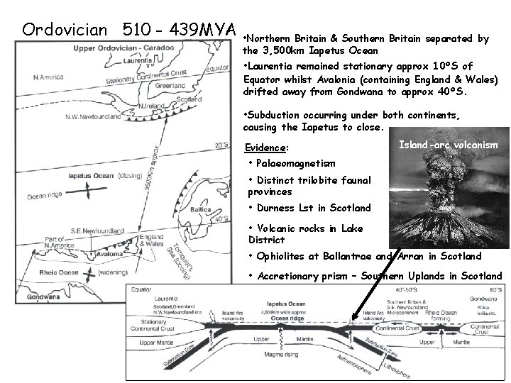 Ordovician 510 - 439 MYA • Northern Britain & Southern Britain separated by the