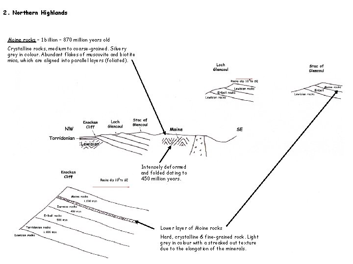 2. Northern Highlands Moine rocks – 1 billion – 870 million years old Crystalline