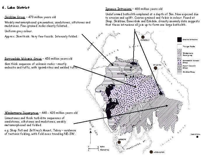 6. Lake District Skiddaw Group – 470 million years old Weakly metamorphosed greywackes, sandstones,