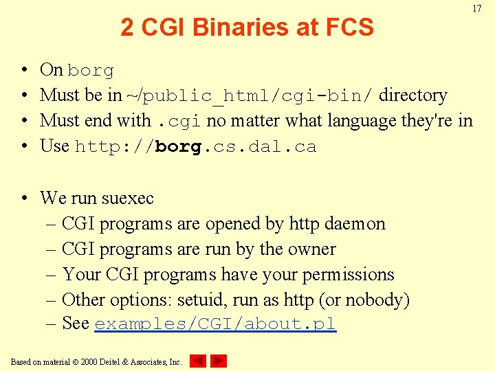 2 CGI Binaries at FCS • • 17 On borg Must be in ~/public_html/cgi-bin/