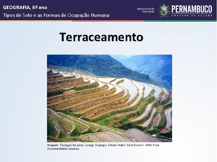  GEOGRAFIA, 6º ano Tipos de Solo e as Formas de Ocupação Humana Terraceamento