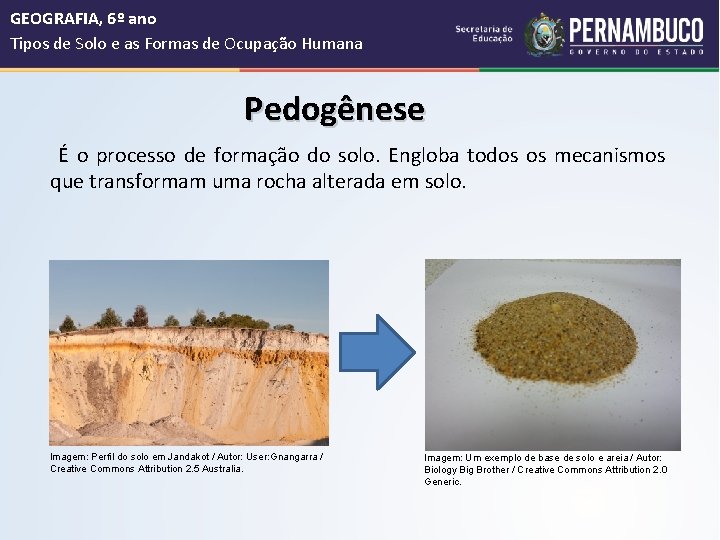  GEOGRAFIA, 6º ano Tipos de Solo e as Formas de Ocupação Humana Pedogênese
