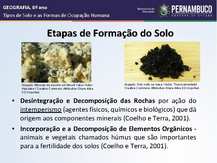  GEOGRAFIA, 6º ano Tipos de Solo e as Formas de Ocupação Humana Etapas