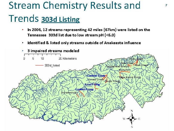 Stream Chemistry Results and Trends 303 d Listing • In 2006, 12 streams representing