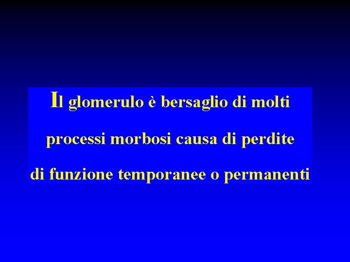 Il glomerulo è bersaglio di molti processi morbosi causa di perdite di funzione temporanee