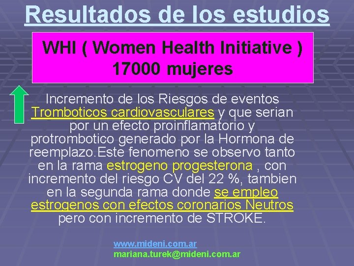 Resultados de los estudios WHI ( Women Health Initiative ) 17000 mujeres Incremento de