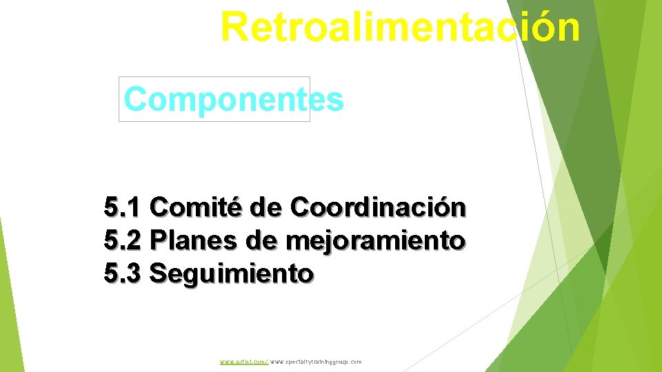 Retroalimentación Componentes 5. 1 Comité de Coordinación 5. 2 Planes de mejoramiento 5. 3