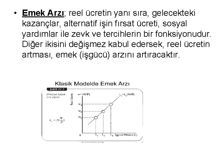 • Emek Arzı; reel ücretin yanı sıra, gelecekteki kazançlar, alternatif işin fırsat ücreti, • Emek Arzı; reel ücretin yanı sıra, gelecekteki kazançlar, alternatif işin fırsat ücreti,