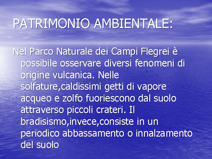 PATRIMONIO AMBIENTALE: Nel Parco Naturale dei Campi Flegrei è possibile osservare diversi fenomeni di