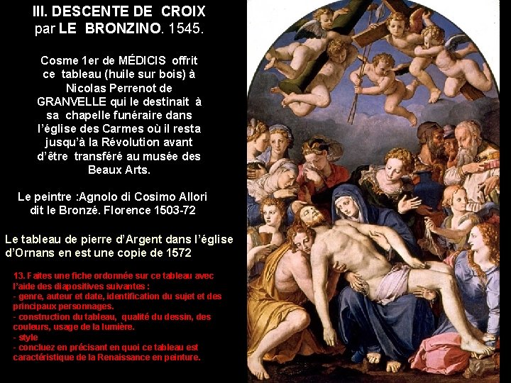 III. DESCENTE DE CROIX par LE BRONZINO. 1545. Cosme 1 er de MÉDICIS offrit
