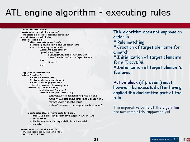 ATL engine algorithm - executing rules -- START OF ALGORITHM: execute called rule marked