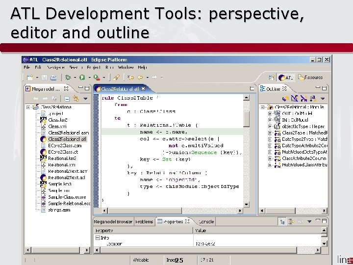 ATL Development Tools: perspective, editor and outline 25 