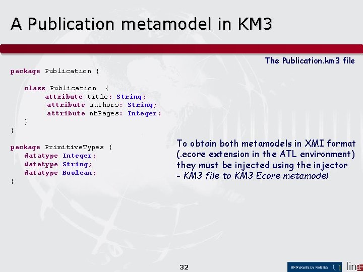 A Publication metamodel in KM 3 The Publication. km 3 file package Publication {