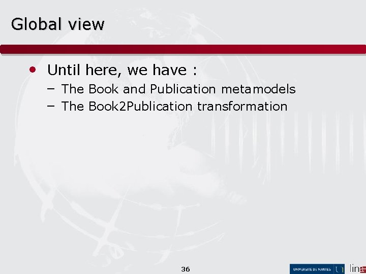 Global view • Until here, we have : – The Book and Publication metamodels