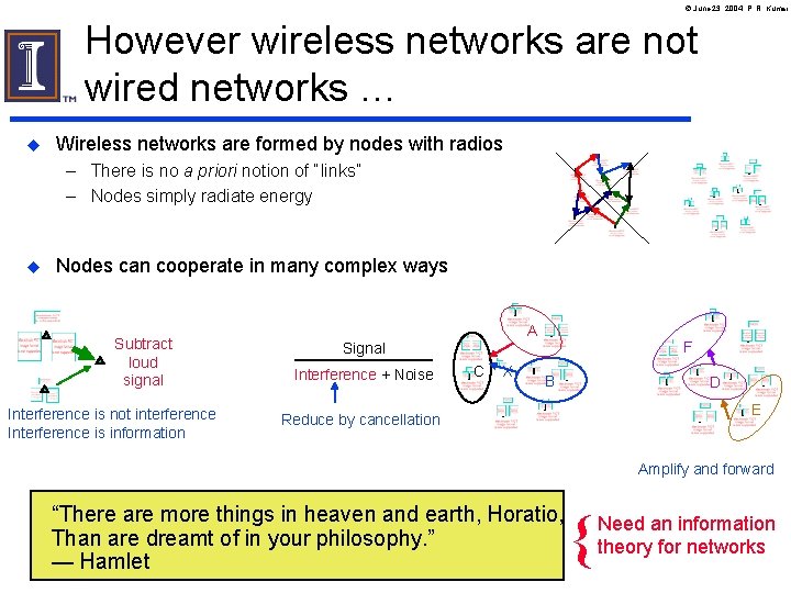 June 23, 2004, P. R. Kumar However wireless networks are not wired networks June 23, 2004, P. R. Kumar However wireless networks are not wired networks