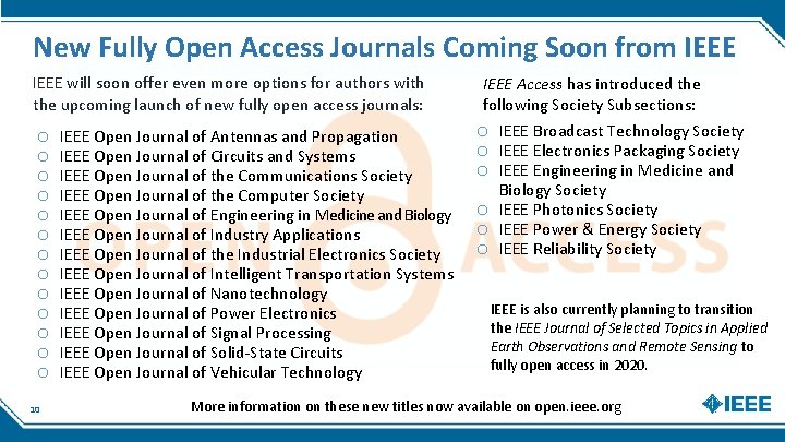 New Fully Open Access Journals Coming Soon from IEEE will soon offer even more New Fully Open Access Journals Coming Soon from IEEE will soon offer even more