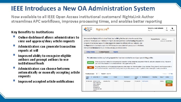 IEEE Introduces a New OA Administration System Now available to all IEEE Open Access IEEE Introduces a New OA Administration System Now available to all IEEE Open Access