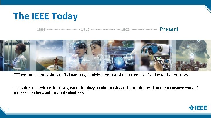 The IEEE Today Present IEEE embodies the visions of its founders, applying them to The IEEE Today Present IEEE embodies the visions of its founders, applying them to