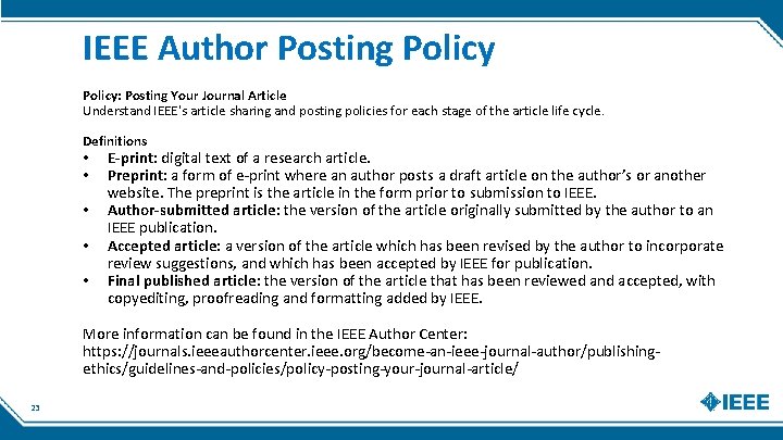 IEEE Author Posting Policy: Posting Your Journal Article Understand IEEE's article sharing and posting IEEE Author Posting Policy: Posting Your Journal Article Understand IEEE's article sharing and posting