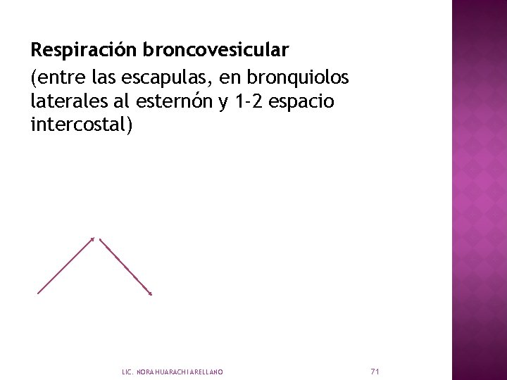 Respiración broncovesicular (entre las escapulas, en bronquiolos laterales al esternón y 1 -2 espacio