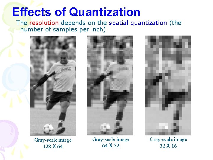 Effects of Quantization The resolution depends on the spatial quantization (the number of samples