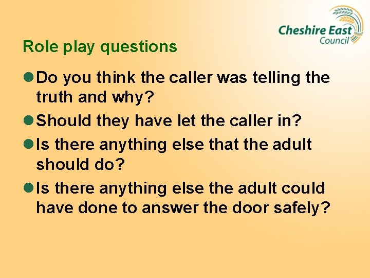 Role play questions l Do you think the caller was telling the truth and