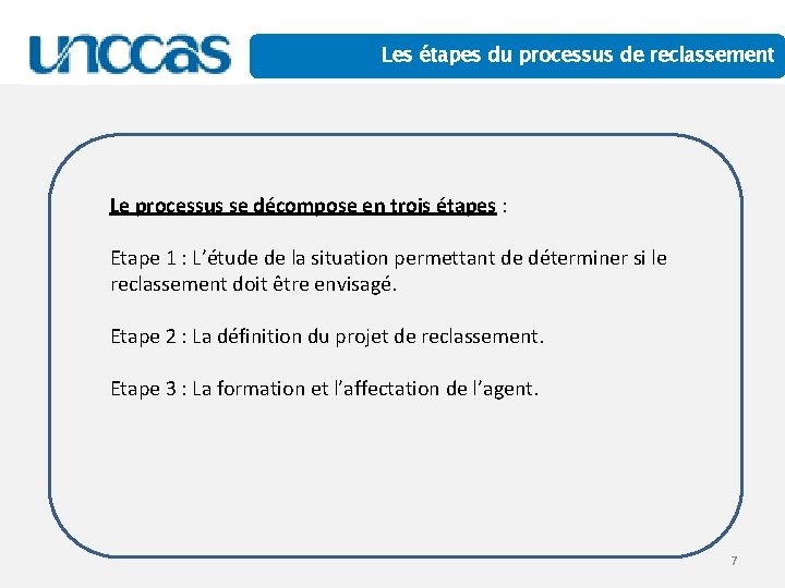 Les étapes du processus de reclassement Le processus se décompose en trois étapes :