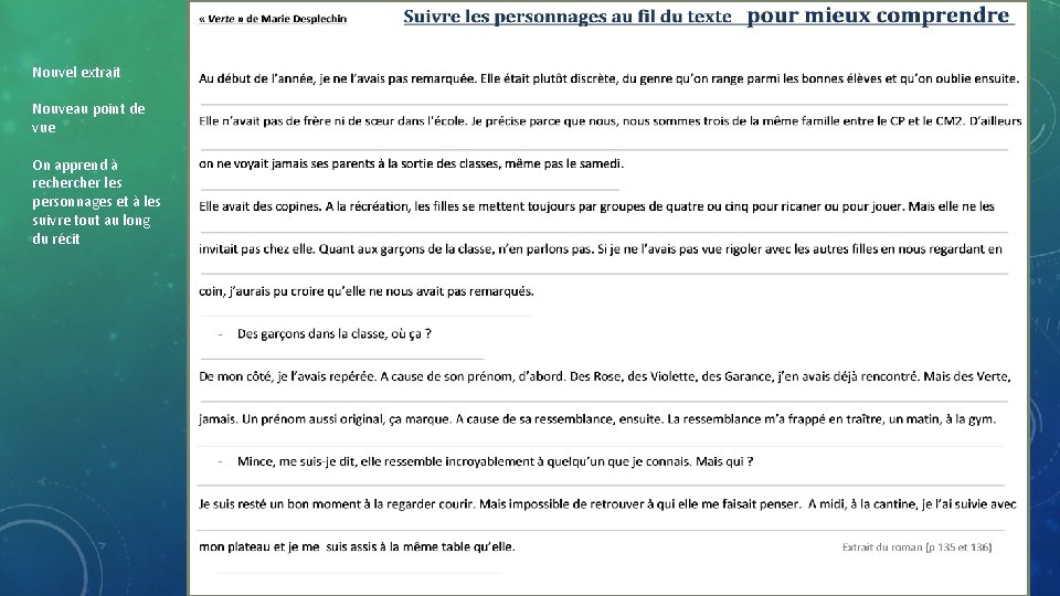 Nouvel extrait Nouveau point de vue On apprend à recher les personnages et à