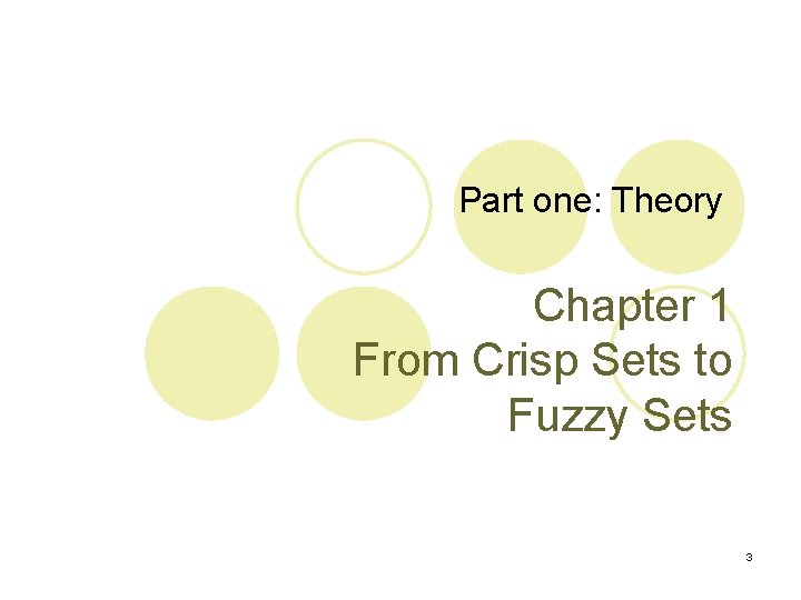 Part one: Theory Chapter 1 From Crisp Sets to Fuzzy Sets 3 